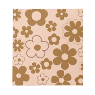 Brown Autumn Retro Y2K Hippie Flower Pattern Notepad
