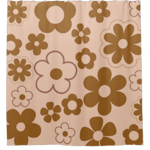 Brown Autumn Retro Y2K Hippie Flower Pattern Shower Curtain