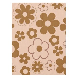 Brown Autumn Retro Y2K Hippie Flower Pattern Tablecloth