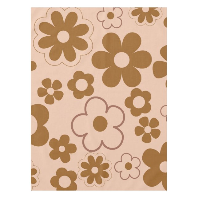 Brown Autumn Retro Y2K Hippie Flower Pattern Tablecloth (Front)