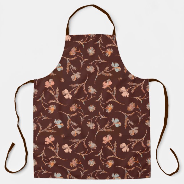 Brown Autumnal Liberty Floral Pattern Classy Fall Apron (Front)