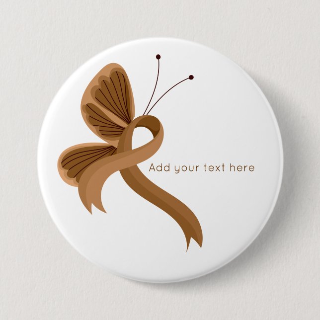 Brown Awareness Ribbon Butterfly Button (Front)