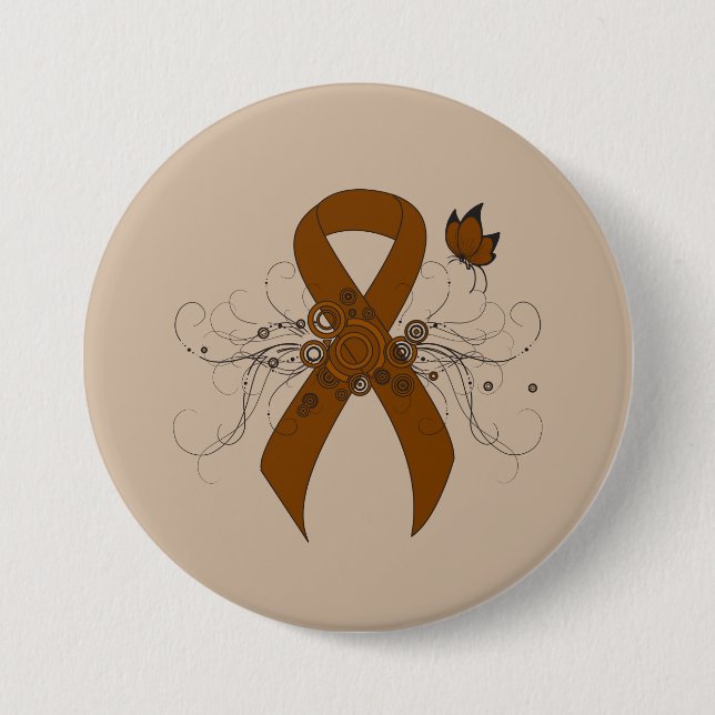 Brown Awareness Ribbon with Butterfly 7.5 Cm Round Badge (Front)