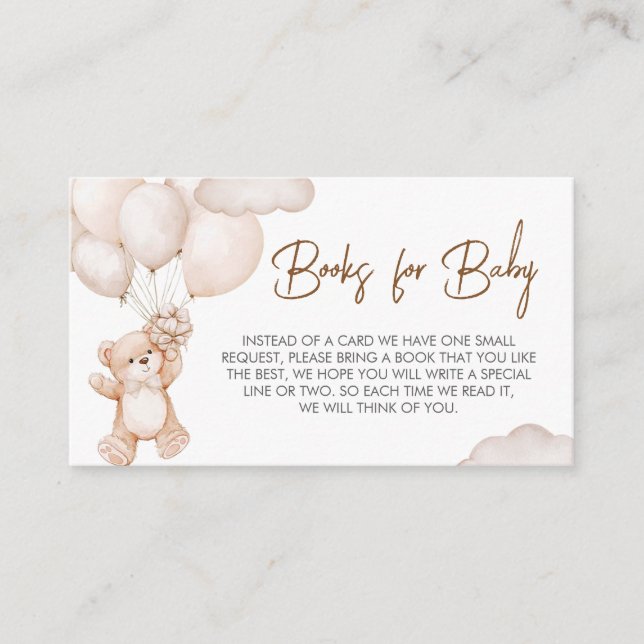 Brown Baby Bear Balloon Baby Shower Books for Baby Enclosure Card (Front)