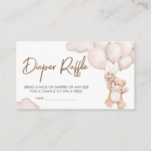 Brown Baby Bear Balloon Baby Shower Diaper Raffle Enclosure Card