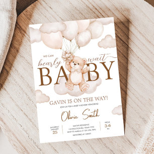 Brown Baby Bear Balloon Baby Shower Invitation