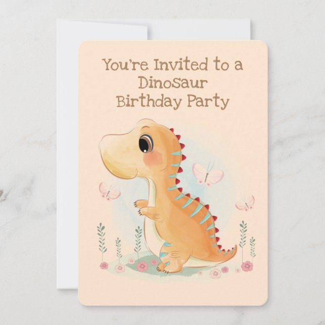 Brown Baby Dinosaur Birthday Party Invitation (Front)