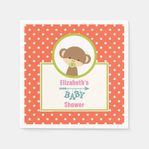 Brown Baby Monkey with Pacifier Baby Shower Napkin