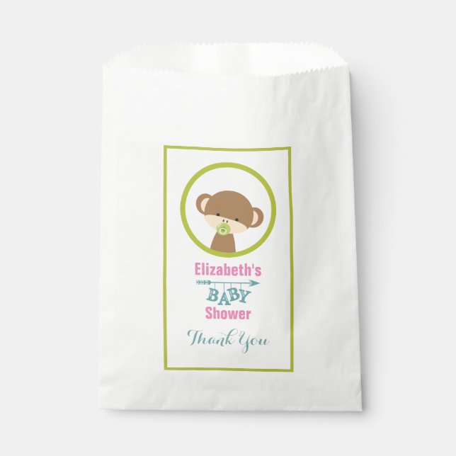 Brown Baby Monkey with Pacifier Baby Shower Thanks Favour Bag (Front)