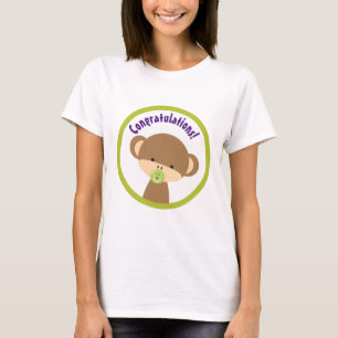 Brown Baby Monkey with Pacifier Congratulations T-Shirt