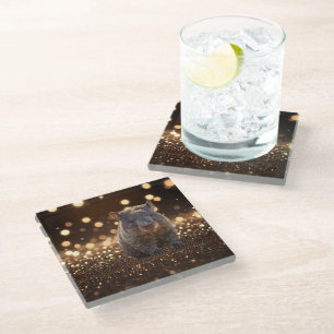 Brown Baby Wombat On Brown Bokeh Bliss, Glass Coaster