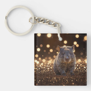 Brown Baby Wombat On Brown Bokeh Bliss, Key Ring