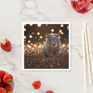 Brown Baby Wombat On Brown Bokeh Bliss,  Napkin