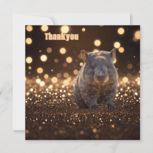 Brown Baby Wombat On Brown Bokeh Bliss, Thank You Card