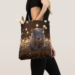 Brown Baby Wombat On Brown Bokeh Bliss, Tote Bag