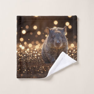 Brown Baby Wombat On Brown Bokeh Bliss, Wash Cloth