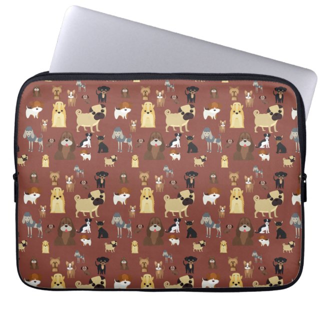 brown background dogs pattern. laptop sleeve (Front)