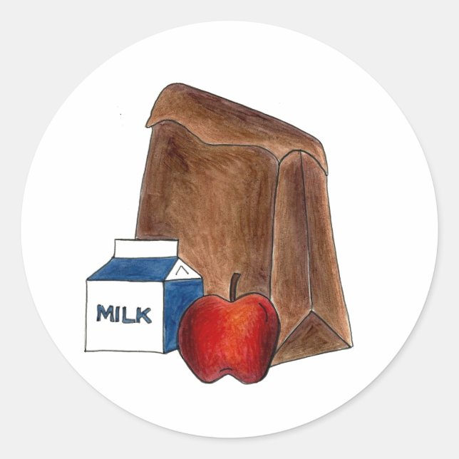 Brown Bag Sack School Lunch Lady Apple Teacher Classic Round Sticker (Front)