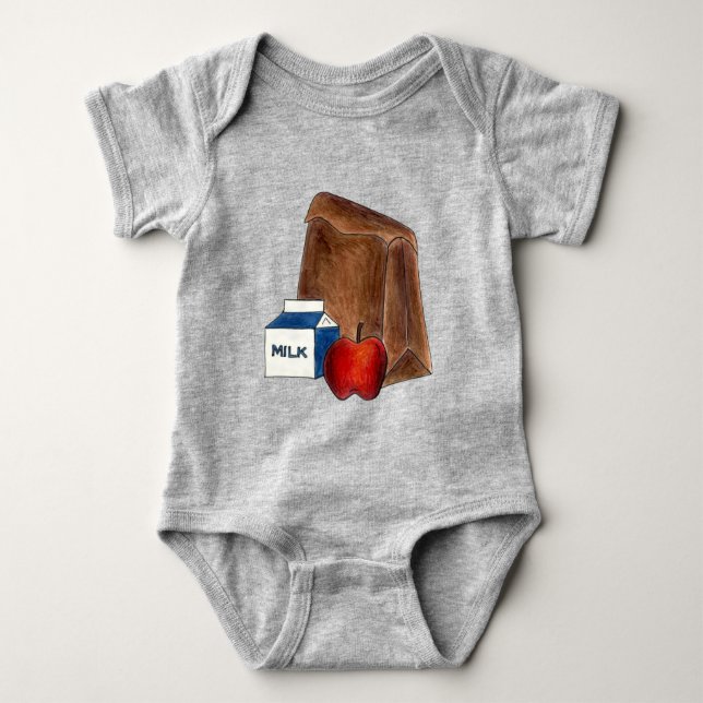 Brown Bag School Lunch Milk Carton Apple Lunchtime Baby Bodysuit (Front)