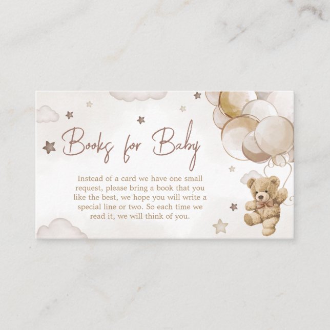Brown Balloon Bear Baby Shower Books for Baby Enclosure Card (Front)