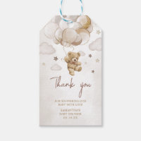 Brown Balloon Bear Baby Shower Favour Tags