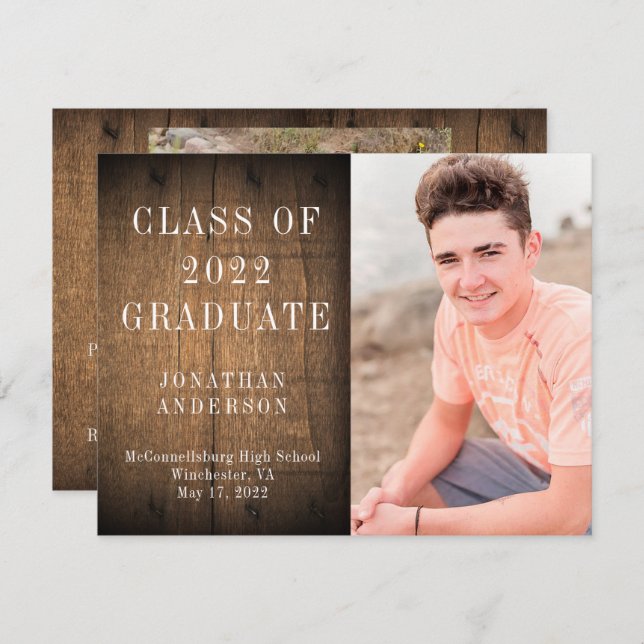 Brown Barn Wood 3 Photo Graduation Party Invitation (Front/Back)