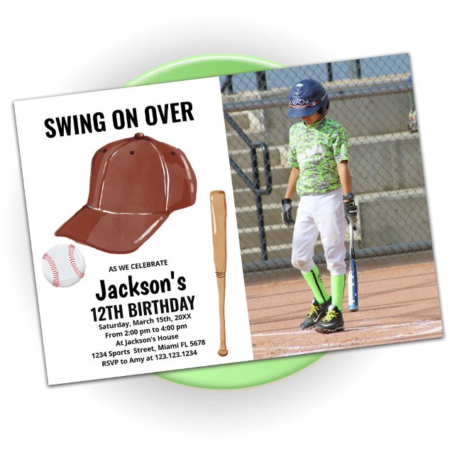 Brown Baseball Birthday Invitations with photo (Creator Uploaded)
