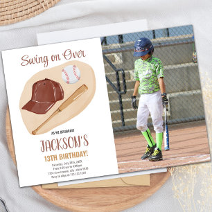 Brown Baseball Birthday Invitations with photo