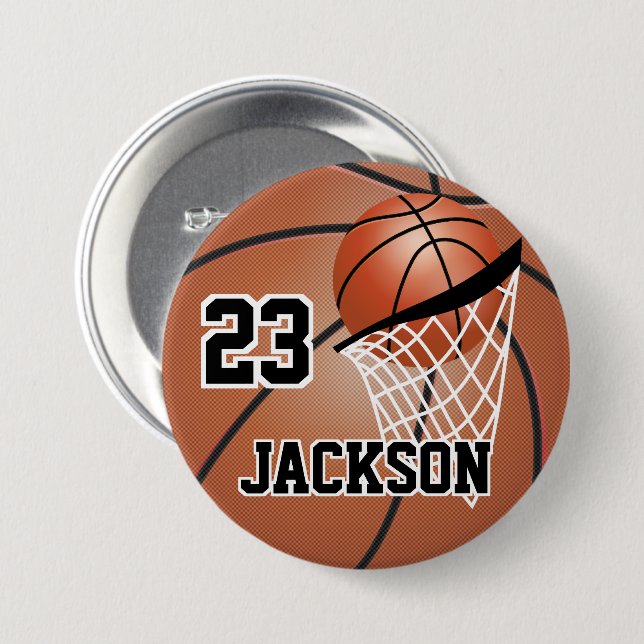 Brown Basketball Design | Personalise 7.5 Cm Round Badge (Front & Back)