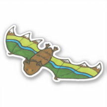 Brown Bat with Mountainscape Wings and River