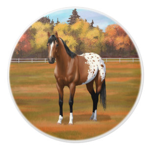 Brown Bay Appaloosa Horse in Autumn Pasture Ceramic Knob