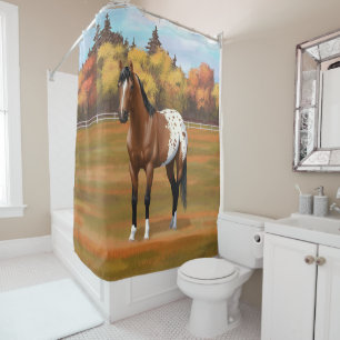 Brown Bay Appaloosa Horse in Autumn Pasture Shower Curtain