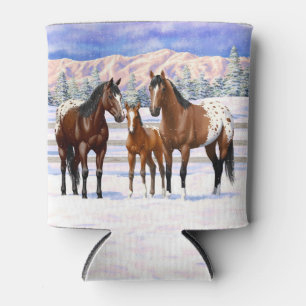 Brown Bay Appaloosa Horses In Snow Can Cooler