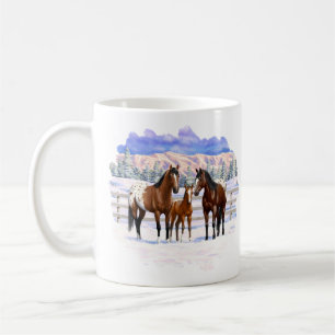 Brown Bay Appaloosa Horses In Snow Coffee Mug