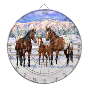 Brown Bay Appaloosa Horses In Snow Dartboard