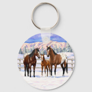 Brown Bay Appaloosa Horses In Snow Key Ring
