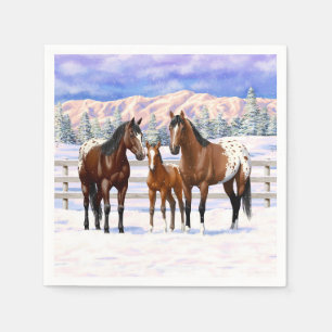 Brown Bay Appaloosa Horses In Snow Napkin