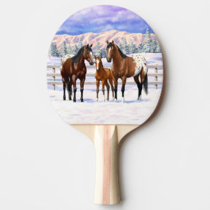 Brown Bay Appaloosa Horses In Snow Ping Pong Paddle