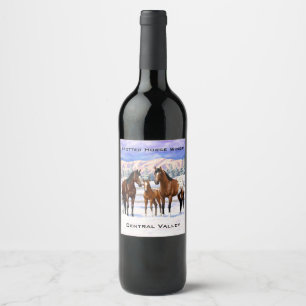 Brown Bay Appaloosa Horses In Snow Wine Label