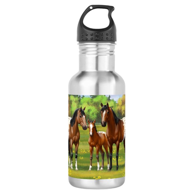 Brown Bay Appaloosa Horses In Summer Pasture 532 Ml Water Bottle (Front)