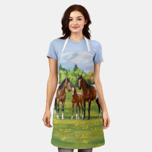 Brown Bay Appaloosa Horses In Summer Pasture Apron