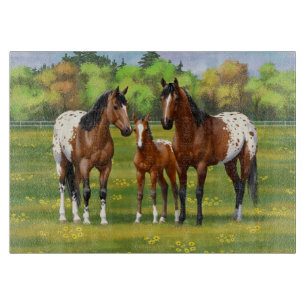 Brown Bay Appaloosa Horses In Summer Pasture Cutting Board