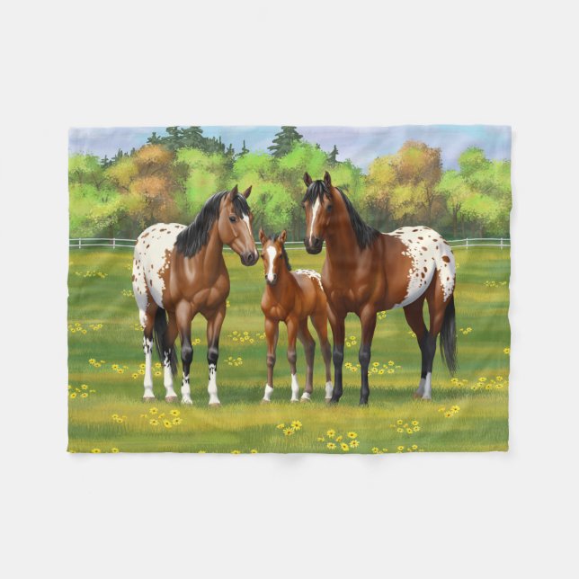 Brown Bay Appaloosa Horses In Summer Pasture Fleece Blanket (Front (Horizontal))
