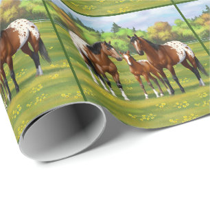 Brown Bay Appaloosa Horses In Summer Pasture Wrapping Paper