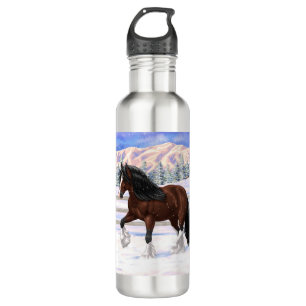 Brown Bay Gypsy Vanner Draft Horse In Snow 710 Ml Water Bottle