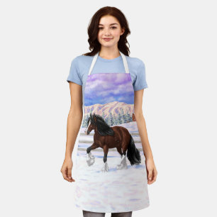 Brown Bay Gypsy Vanner Draught Horse In Snow Apron