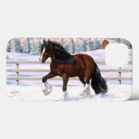 Brown Bay Gypsy Vanner Draught Horse In Snow