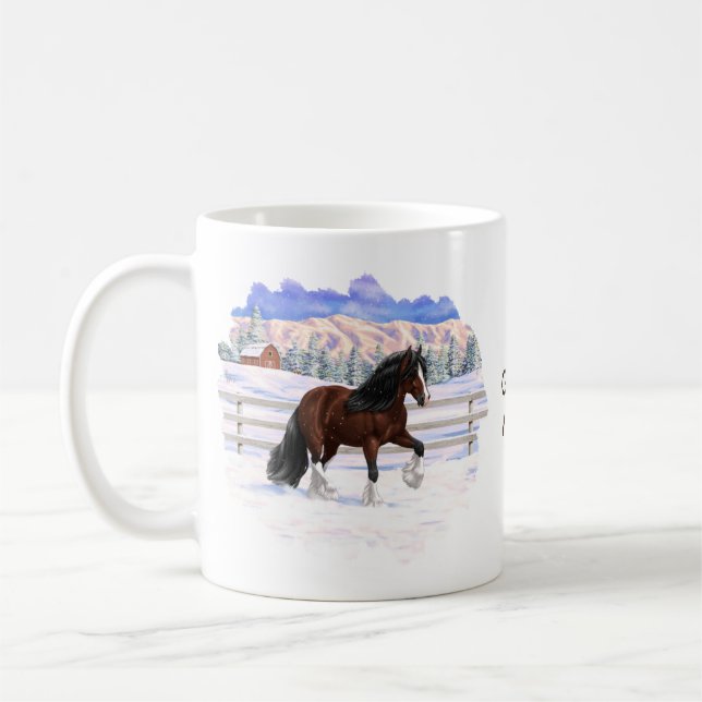 Brown Bay Gypsy Vanner Draught Horse In Snow Coffee Mug (Left)