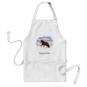 Brown Bay Gypsy Vanner Draught Horse In Snow Standard Apron