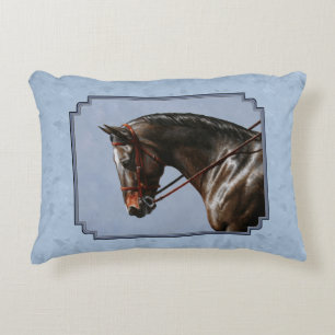 Brown Bay Oldenburg Horse Portrait Decorative Cushion
